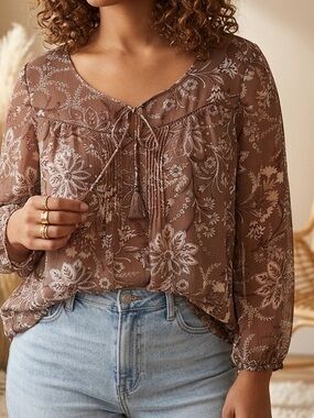 St. John's Bay Floral Front Tie Blouse